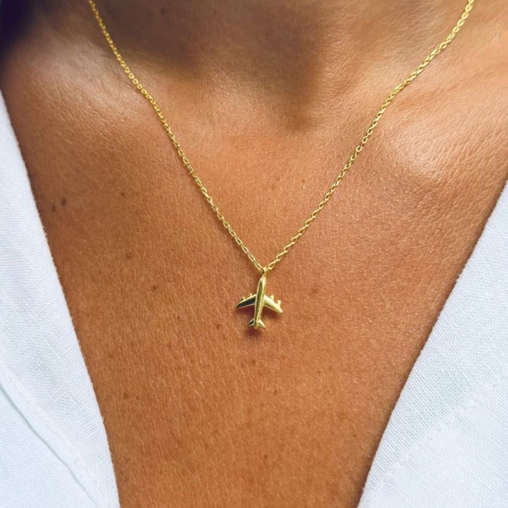 Gold Airplane Pendant Necklace